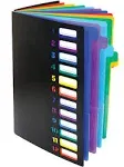 24 Clear Pocket Expanding File Folder with 12 Colored Tabs, Letter Size, Holds 300 Sheets, Project File Organizer, Numbered Index on Cover, by Better Office Products (2 Pack Black & Blue)