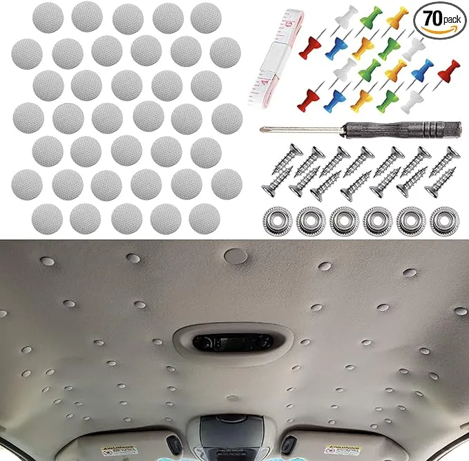 Niteguy 70pcs Car Roof Headliner Repair Button, Auto Roof Snap Rivets Retainer Design for Car Roof Flannelette Fixed, with Installation Tool and Fit