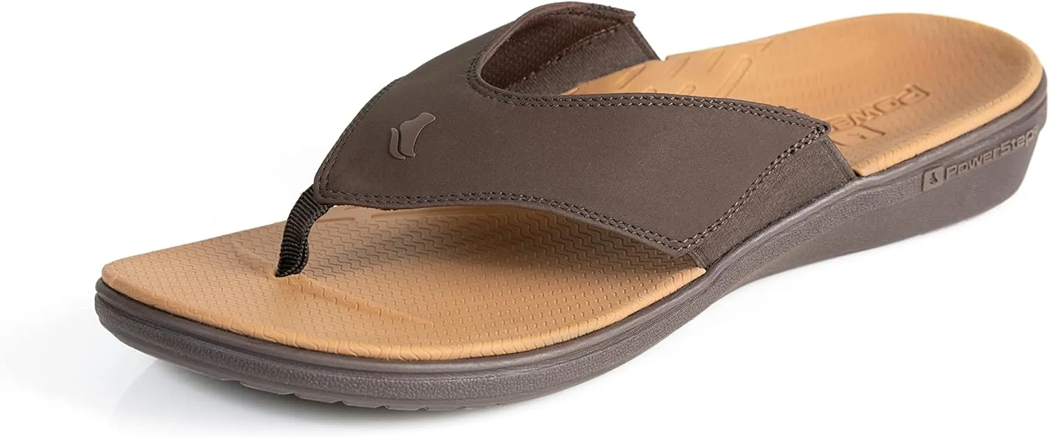 PowerStep Men's Arch Support Orthotic Flip Flop Sandals with Shock Absorbing Sole, Lightweight Non-Slip Tread