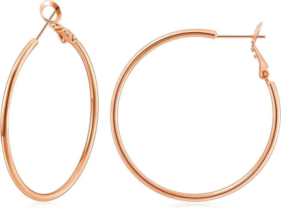 Hoop Earrings for Women 14K Real Gold Plated, 925 Sterling Silver Post Gold hoops for Women