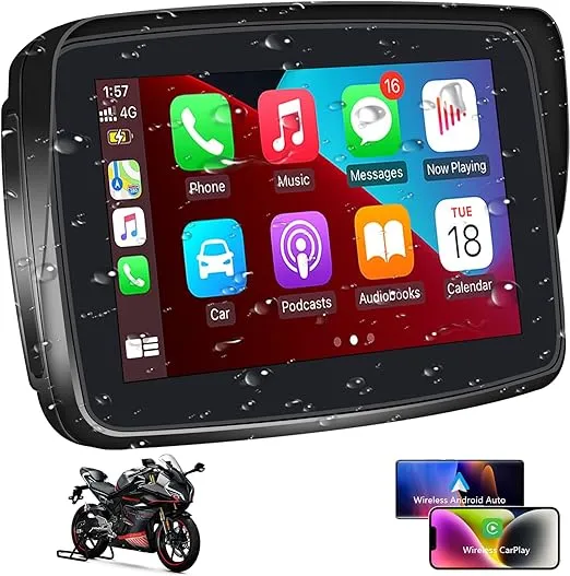 Sanptent Portable CarPlay Screen for Motorcycle, Wireless Apple CarPlay & Android ...