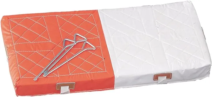 Champion Sports Youth League Double First Base 28"x14"x2", - Foam Filled Base, PVC Coated Nylon Durable Surface Youth Double First Base - 3 Nylon Straps and Metal Spikes Included