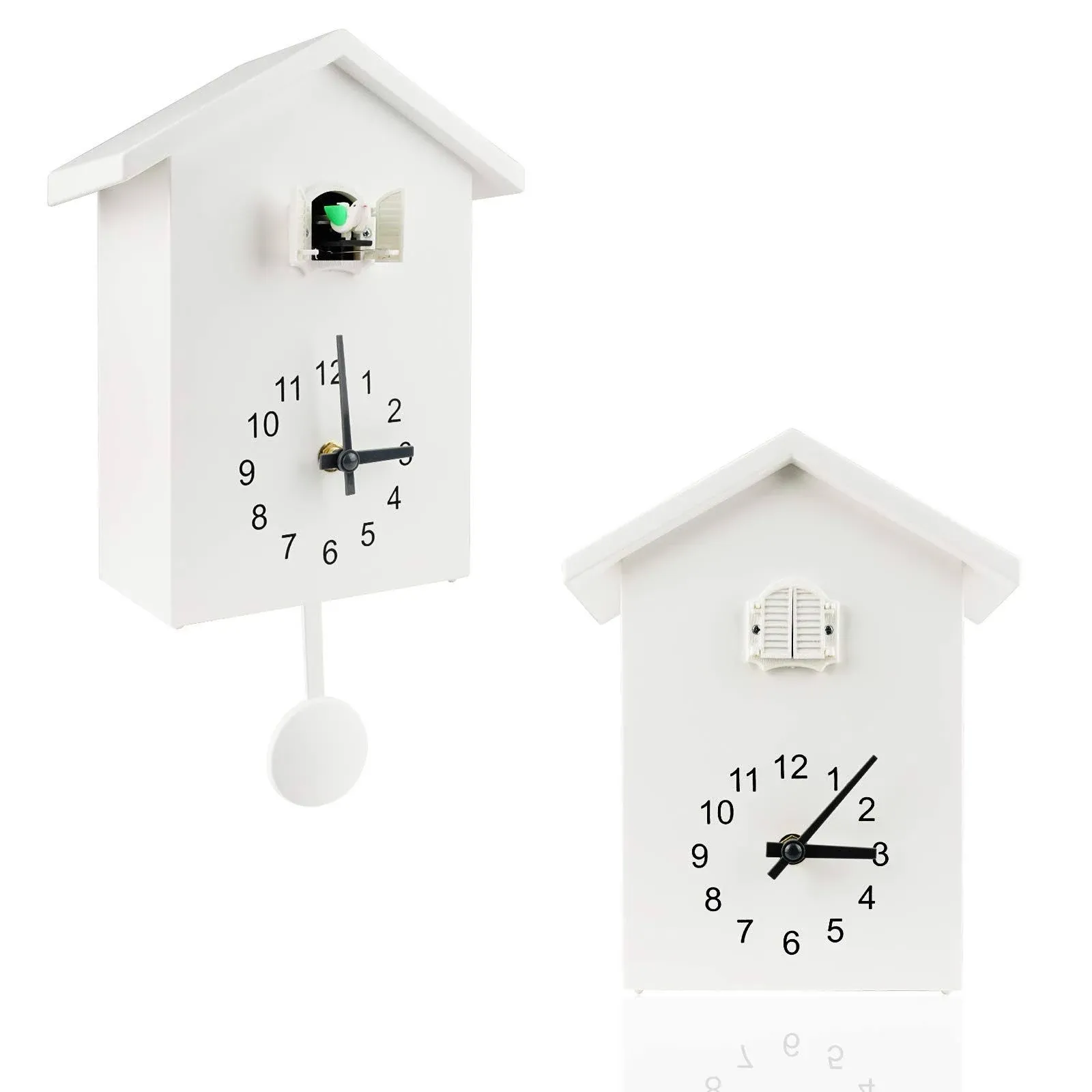 KEYPOWER Cuckoo Clock Cuckoo Wall Clock,Cuckoo Bird Voices Call, Design Clock Pendulum, with Timed Alarm Clock,Bird House, Wall Art Home Living Room Kitchen Office Decoration (White)