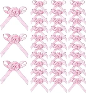 Mini Satin Ribbon Bows Pink 50 pcs for Sewing Scrapbooking DIY Crafts and Gif...