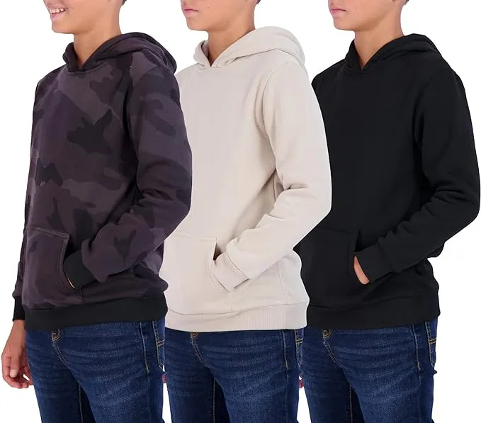 Real Essentials 3 Pack: Youth Fleece Long Sleeve Soft Pullover Hoodie Sweatshirt - Boys & Girls