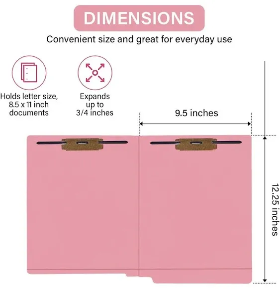 End Tab File Folder, Pink, 2 Fasteners (2B1&3), 11 Point Reinforced Straight-Cut Tab, Letter Size, 50/Box