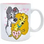 Disney Lady and the Tramp Doodle Sketch Hearts Ceramic Mug | Holds 20 Ounces