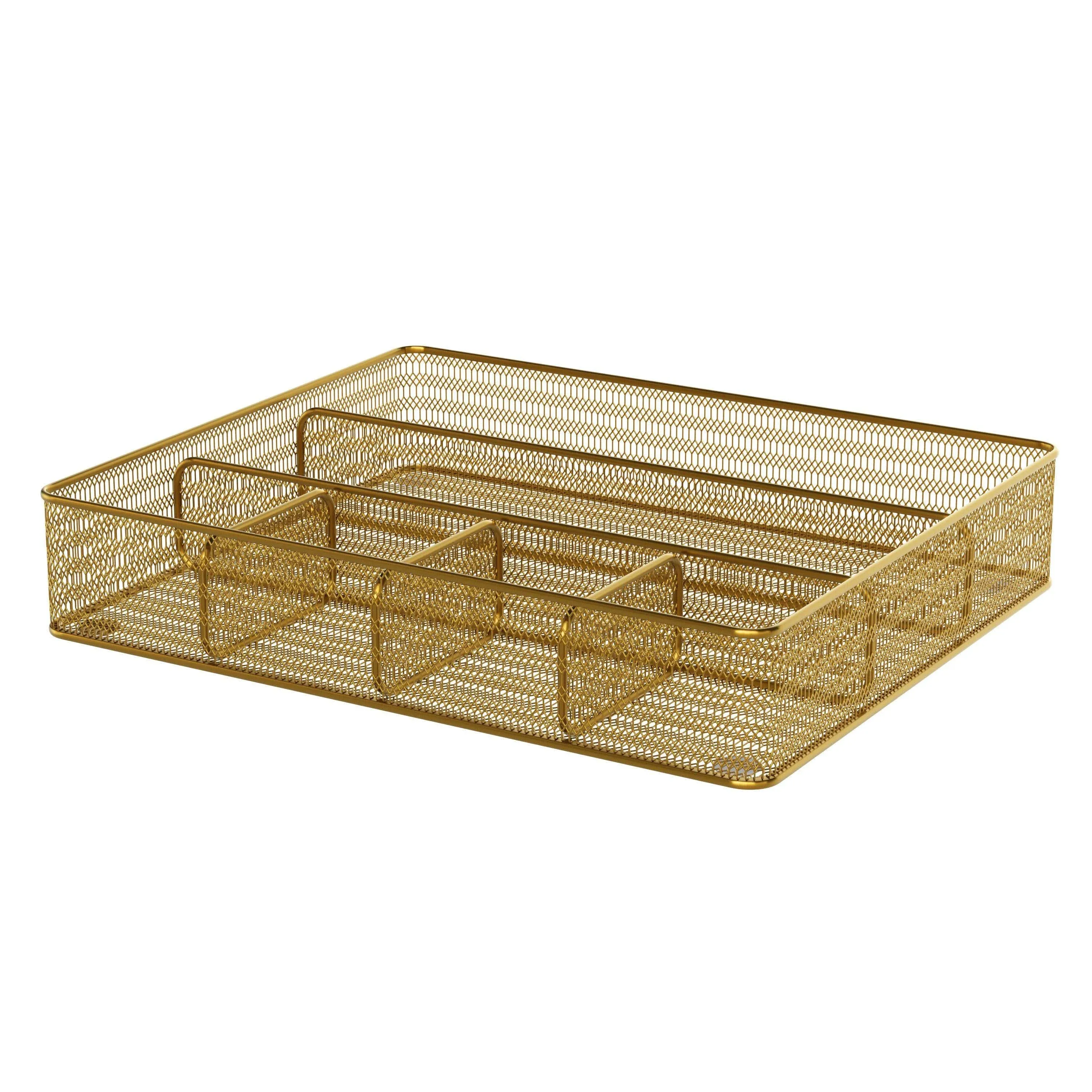 Martha Stewart Mesh Metal 6 Compartment Desk Drawer Organizer Gold