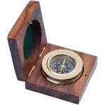 Brass Paperweight Compass w/ Rosewood Box 3"