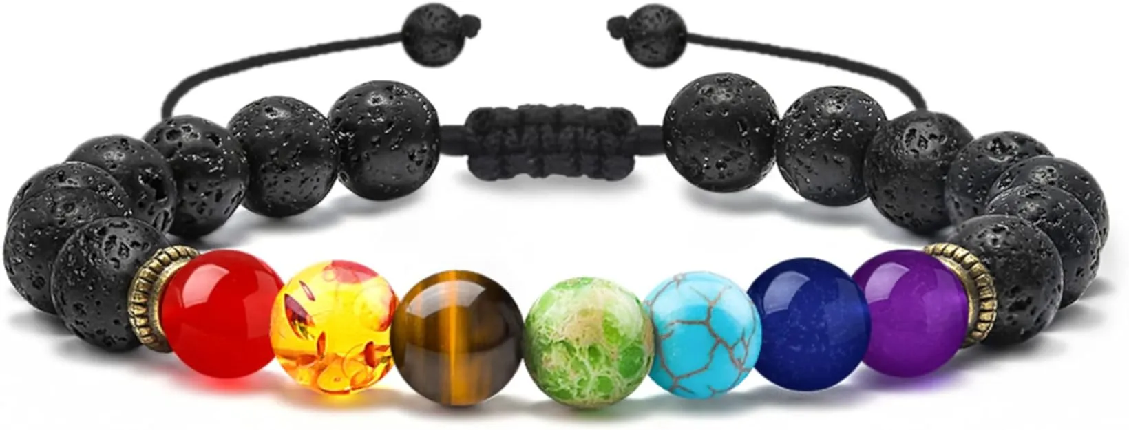 7 Chakras Lava Rock Stone Bead Bracelet Gemstones Crystal Beaded Yoga Bracelet