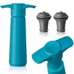 Vacu Vin Wine Saver Pump Blue with Vacuum Wine Stopper - Keep Your Wine Fresh for up to 10 Days - 1 Pump 2 Stoppers - Reusable - Made in the Netherlands