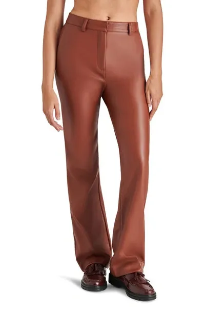 Shop Steve Madden Mercer Straight Leg Faux Leather Pants In Cognac