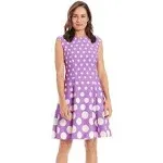 London Times Cap Sleeve Dotted Fit & Flare Dres S, Size 6, Lilac/Ivory