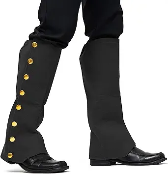 Skeleteen Faux Suede Steampunk Boots - Over The Shoe Black Costume Boots Accessories with Gold Buttons for Medieval and Renaissance Costumes for Adults