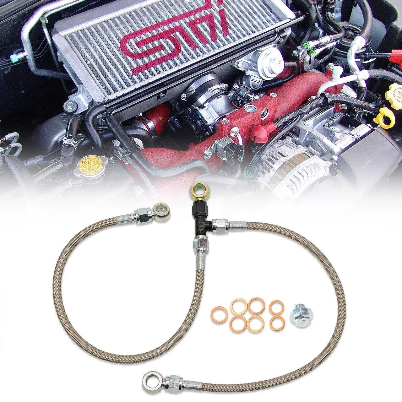 IAG AVCS &amp; Turbo Oil Feed Line (For Turbos w/ 10mm Banjo Bolt) for STi &amp; WRX 