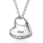 Gisunye Cremation Urn Necklace for Ashes Urn Jewelry, Forever in My Heart Carved Stainless Steel Keepsake Waterproof Memorial Pendant for Mom & Dad