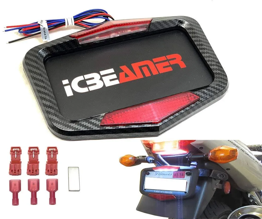 ICBEAMER Universal Fit Most Motorcycle License Plate Frame w/ 6+ Flashing LED ...