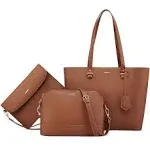 LOVEVOOK Handbags for Women Tote Bag Fashion Satchel Purse Set Hobo Shoulder Bags Designer Purses 3pcs PU Top Handle Structured Gift Fashion Brown, Wo