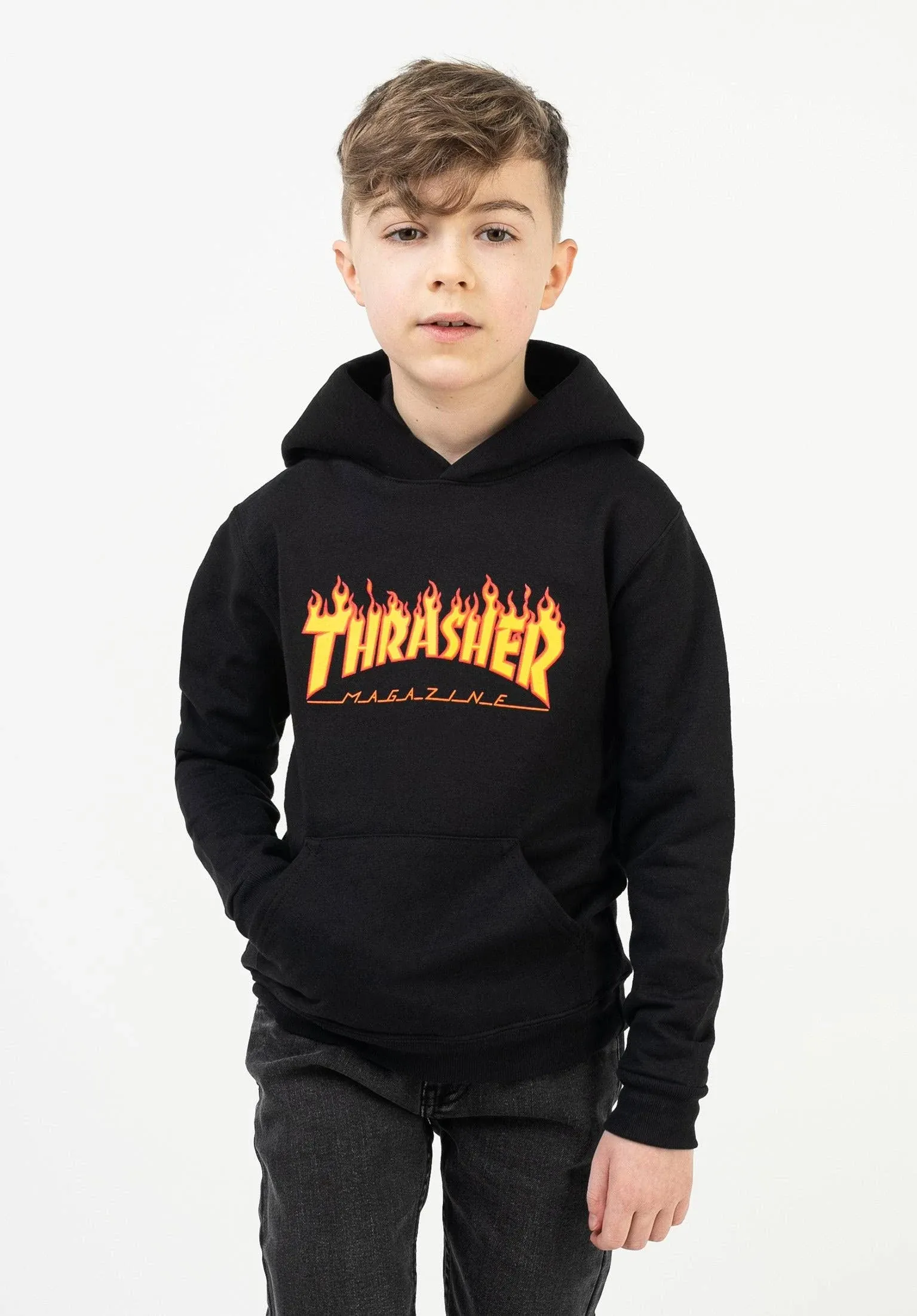 Thrasher Youth Flame Logo Hoodie - Black