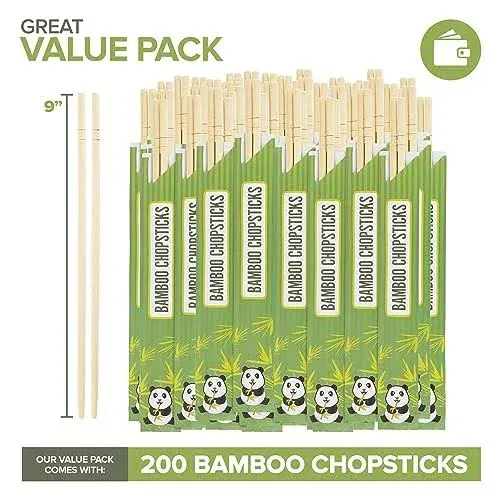 Stock Your Home Disposable Bamboo Chopsticks, Bulk Chopsticks (200 Count), Separated Bamboo Chop Sticks for Sushi, Chinese, Japanese, and Asian Food, Smooth Wooden Chopsticks, Disposable Chopsticks