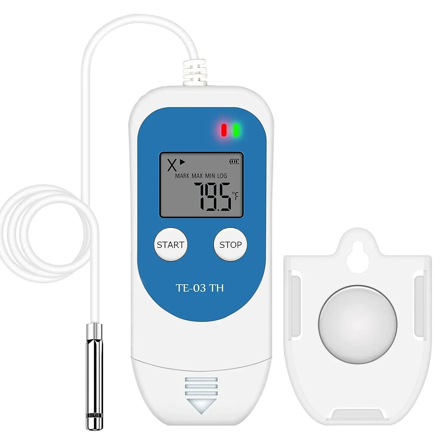 TE-03 TH Temperature Humidity Data Logger with High Precision Digital Probe, Accuracy up to ±0.3°C, Auto PDF&CSV Reports, LED Warning Light