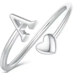 Ailetop Heart Initial Rings for Teen Girls Women,Silver Initial Heart Ring Stackable Rings for Women Adjustable Initial Rings for Teen Girls Women