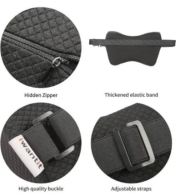 iwantit® Car Neck Pillows with Memory Foam,Automotive Seat Cushions of Headrests for Relieving Neck Stiffness &Supporting with Adjustable Straps and Comfy Outer Cover(Black,1Package, Large Size)