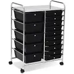 COSTWAY 15 Drawer Rolling Storage Cart, Multipurpose Mobile Storage Organizer w/Removable Drawers & Metal Frame, Utility Tools Paper Organizer on Wheels for Home, Office (Black)