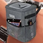 HOTOR Car Trash Can with Lid and Storage Pockets