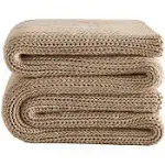 L'AGRATY Knitted Weighted Blanket - 60''x80'' 15lbs Cooling Chunky Knit Heavy for Adults Braided Crochet Throw Thick Cable Yarn Decorative No Beads Evenly Machine Washable, Beige