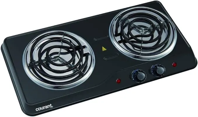 Courant Double Burner, 1700W Hotplate, Black Countertop Burner, Portable Electric Cooktop, Black, CEB2183K