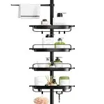 ALLZONE Rustproof Shower Caddy Corner for Bathroom, 4-Tier Adjustable Shelves with Tension Pole, 39.2 to 113 inch, Black