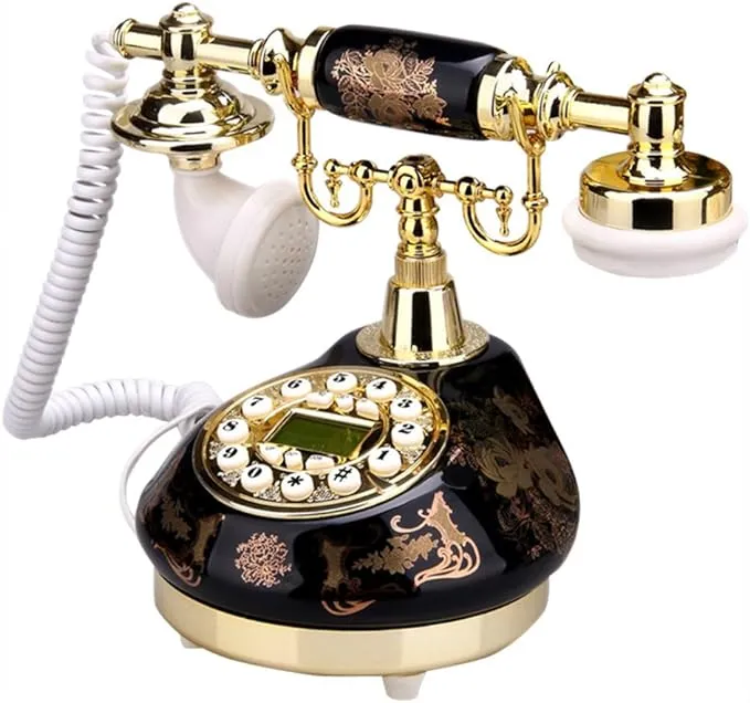 TelPal Corded Old Fashion Antique Landline Telephone Decor 1960, Wired Home Office Telephone Decor System, Ceramic Antique Style ( Black )