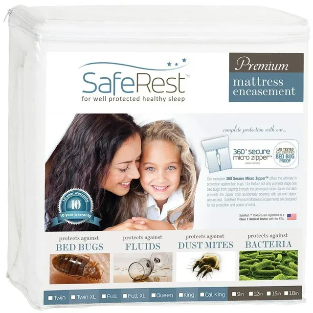 Saferest Zippered Mattress Protector - Premium - Waterproof Mattress Cover for Bed - Breathable & Noiseless Washable Mattress Encasement King / 15-18"