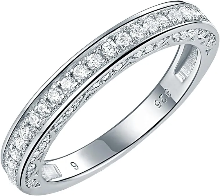 Newshe Jewellery Stackable Band AAAAA Cz Wedding Engagement Ring for Women 925 Sterling Silver Eternity 2.5mm Size 4-13