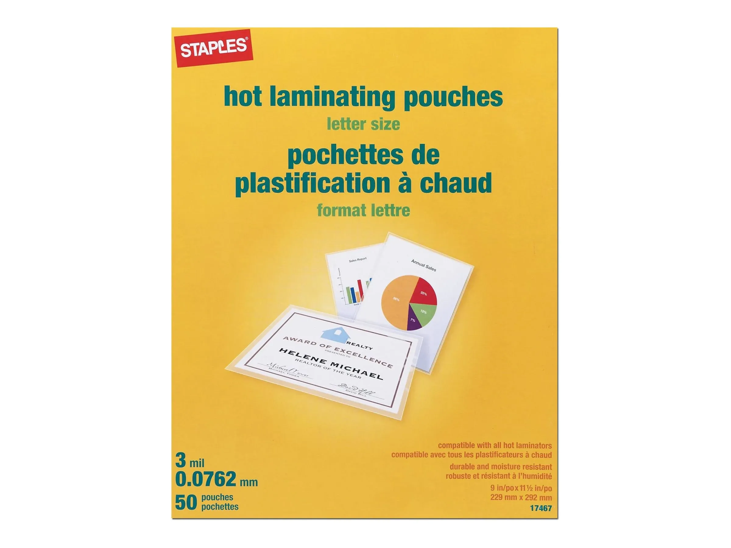 Staples Hot Laminating Pouches Letter Size 3 Mil 50 Pouches 17467