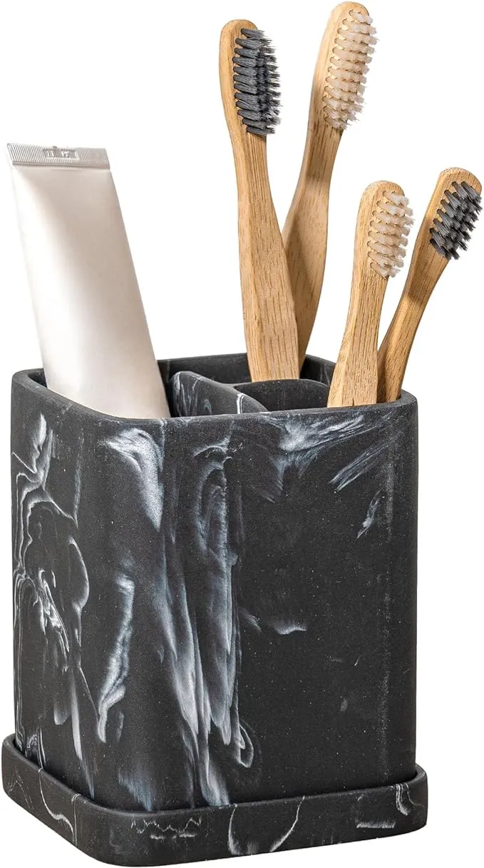 zccz Toothbrush Holder, Countertop Marble Look Electric Toothbrush Toothpaste