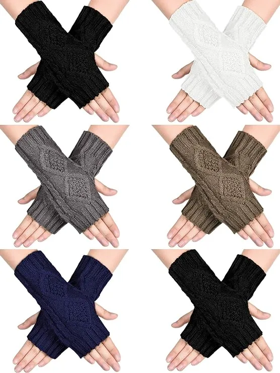 SATINIOR 4 Pairs Women's Fingerless Gloves Knit Half Gloves with Finger Holes Typing Wrist Warmers