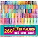 feela Gel Pens Set, 260 Pack 130 Colored Gel Pens Plus 130 Refills for Adult Coloring Books Drawing Kid Doodling Writing Sketching Highlighter Art Markers