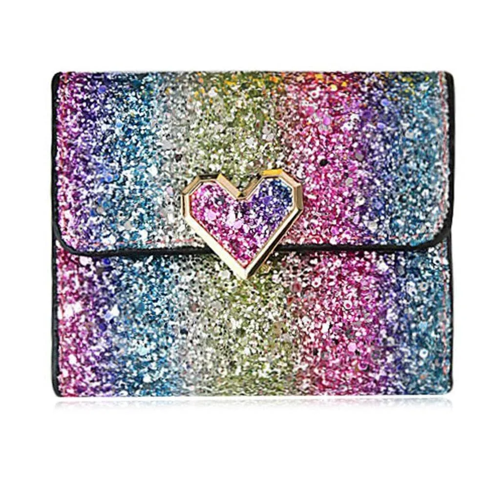 Multicolor Metal Sequins Small Wallet PU Leather Patchwork Hasp Mini Wallet f...