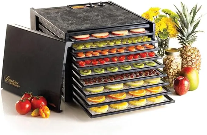 Excalibur 3926TB Electric Food Dehydrator Machine with 26-Hour Timer, Automatic Shut Off and Temperature Control, 600-Watt, 9 Trays, Black