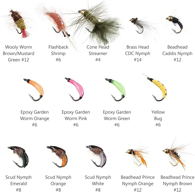 BASSDASH Fly Fishing Flies Kit Fly Assortment Trout Bass Fishing with Fly Box, 36/64/72/76/80/96pcs with Dry/Wet Flies, Nymphs, Streamers, Popper