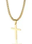 Tuewut Cross Necklace for Men, Silver Gold Stainless Steel Plain Cross Pendant Necklace for Men Cuban Chain 18-26 Inch