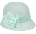 Women's Gatsby Linen Cloche Hat with Lace Band and Flower