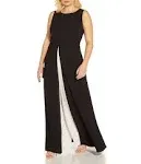 Adrianna Papell Plus Crepe Overlay Jumpsuit Black Ivory