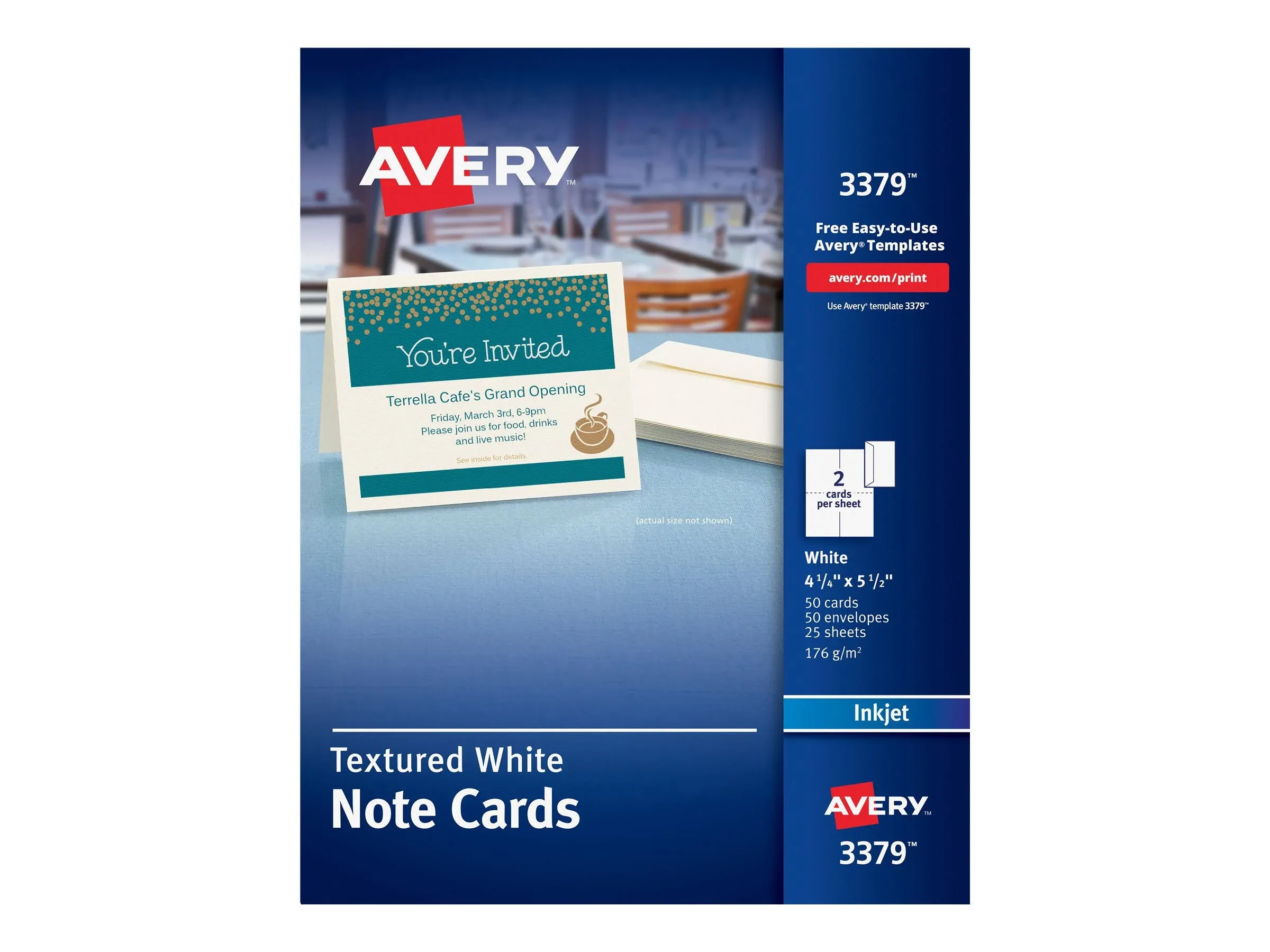 Avery Note Cards, Uncoated, Matte, Two-Sided Printing, 4-1/4" x 5-1/2", 50 Cards (3379)