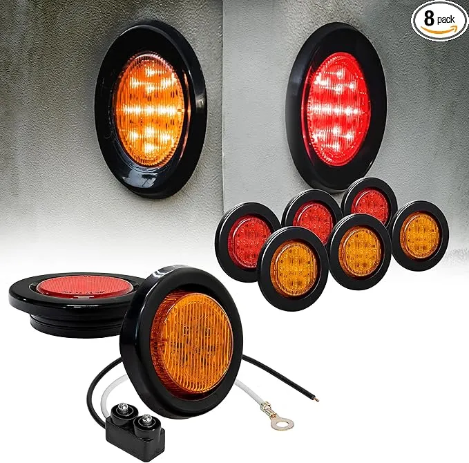 8pc DOT Grommet Flush-Mount Amber + Red 2.5 Inch Round Trailer LED Marker Lights  | eBay