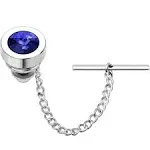 HAWSON Mens Tie Tack with Chain Round Crystal Wedding Business Accessories