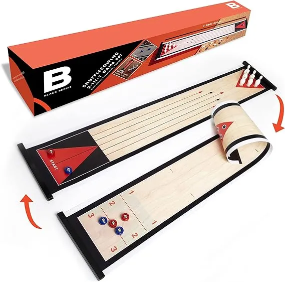 BLACK SERIES Tabletop Shuffleboard &amp; Bowling 2 in 1 Set Game Portable