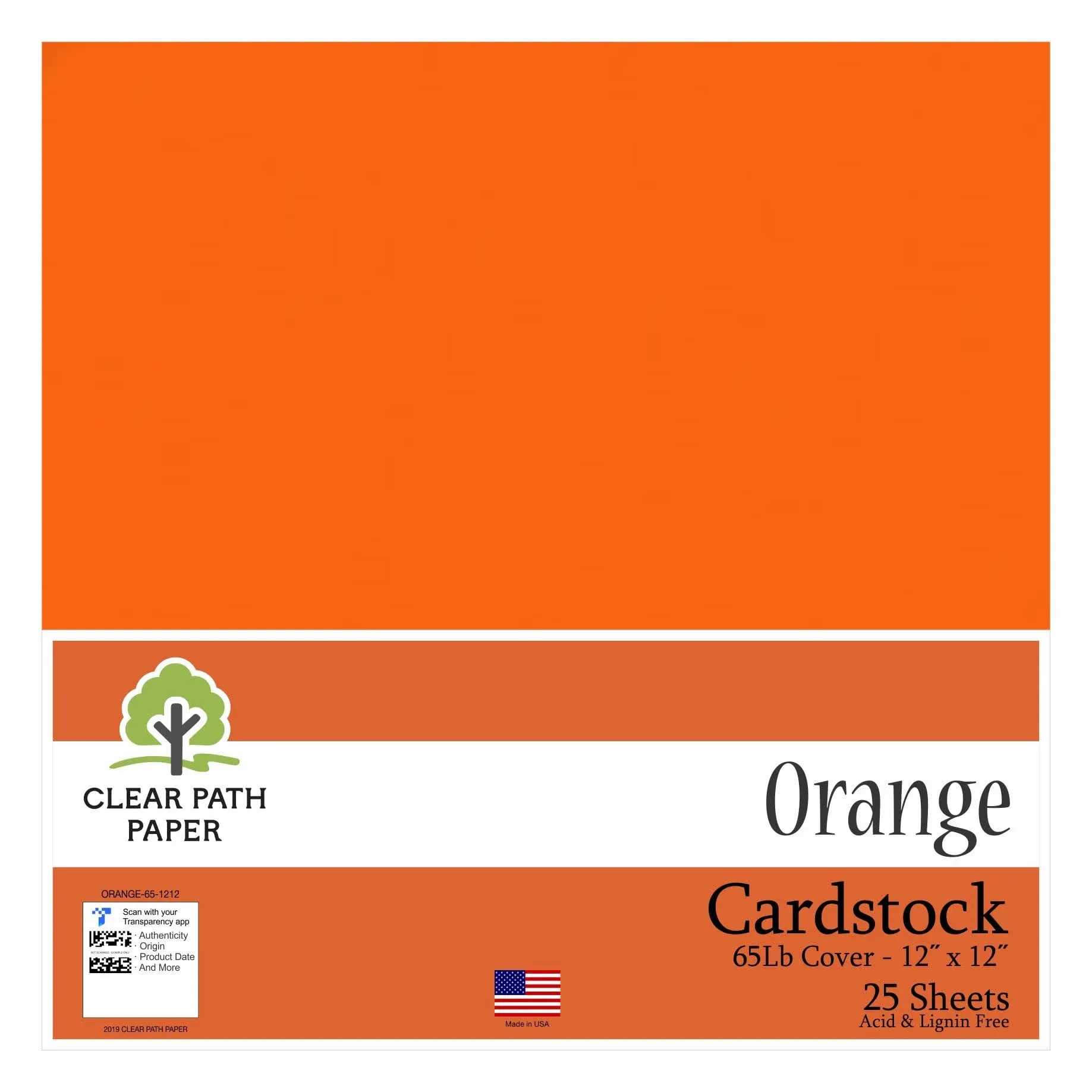 Clear Path Paper - Orange Cardstock - 12 x 12 inch - 65Lb Cover - 25 Sheets